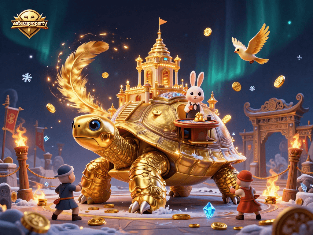 Experience astecoproperty's vibrant online casino world with a unique tortoise dealer and exciting game elements.