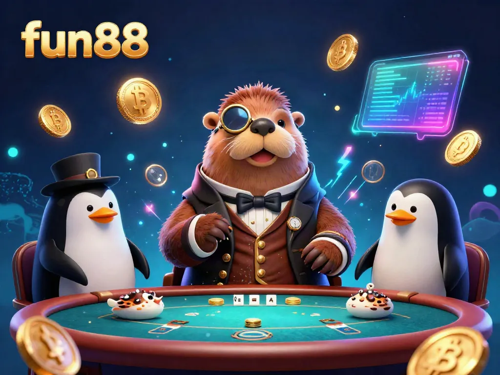 Join the fun88 underwater poker game with a jolly walrus, a penguin dealer, and a bluffing pufferfish player.