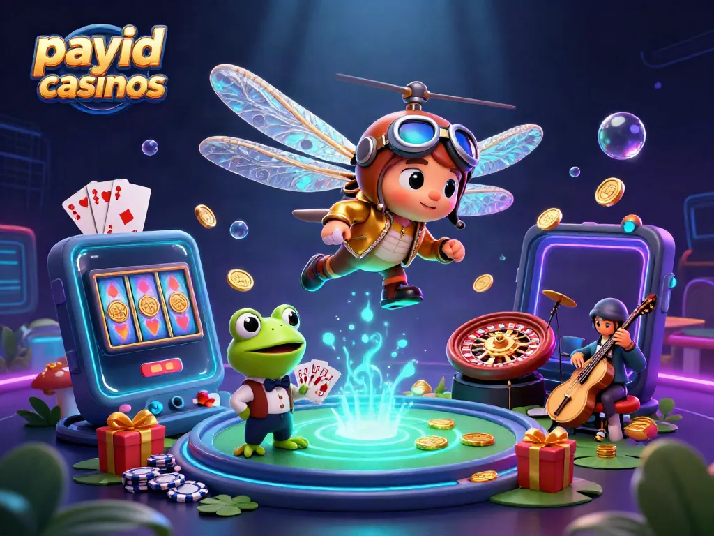 Immerse in payid casinos with instant-action gaming featuring unique characters in a vivid casino setting.