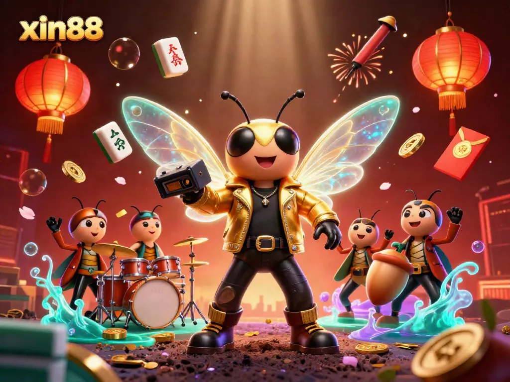 Experience the thrill of xin88 casino with vibrant characters, lively game elements, and glowing decor.