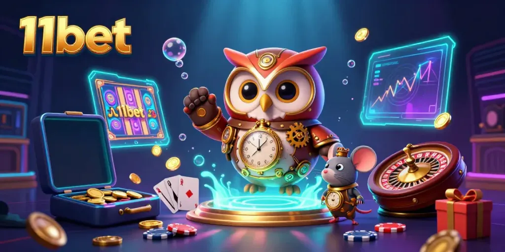 Experience thrilling gameplay at 11bet with vibrant casino elements and exciting gaming characters.