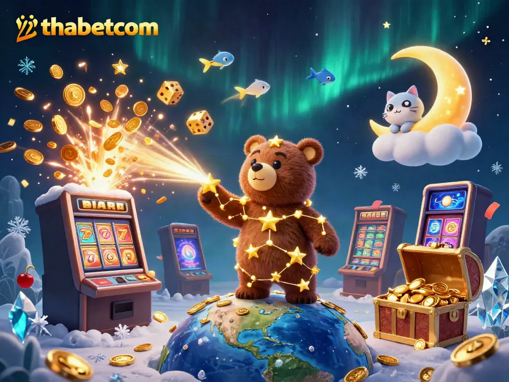 Experience the magic of thabetcom with a dazzling casino scene filled with joyous winnings and colorful game elements.