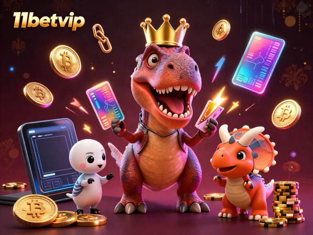 Engage in thrilling casino action with 11betvip, featuring a dinosaur dealer and playful game elements.
