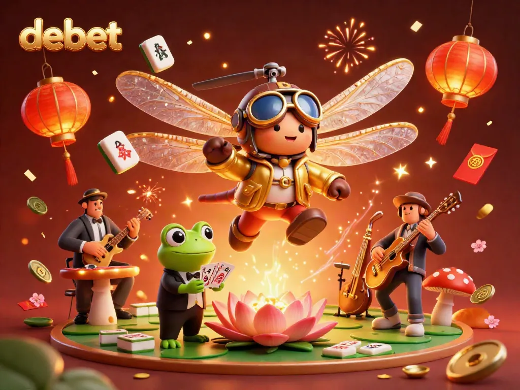 Experience debet's vibrant casino atmosphere with animated characters, games, and festive elements.