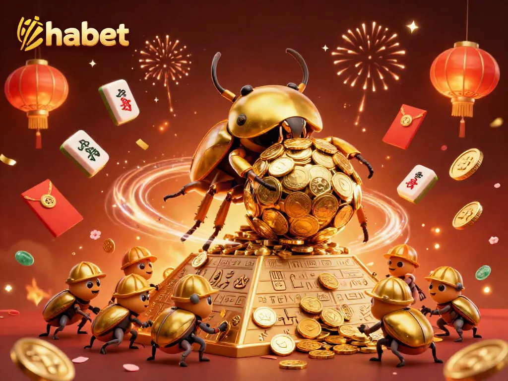 Experience thrilling gaming adventures at thabet with cartoon beetles amid festive symbols and celebrations.