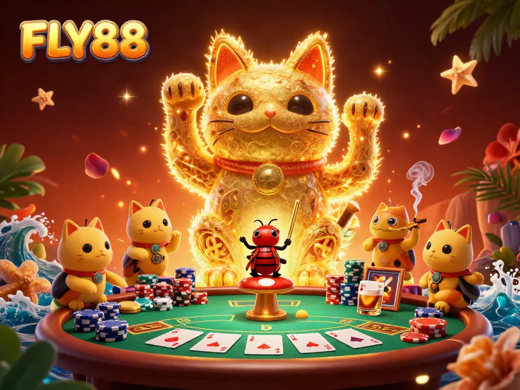 Engage with FLY88's exciting atmosphere through this vibrant casino-themed illustration.