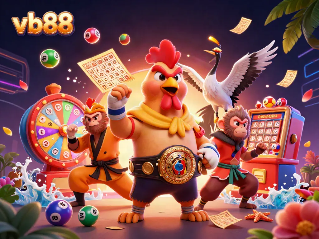 Engage with VB88's dynamic gaming experience featuring lively characters and vibrant casino elements.