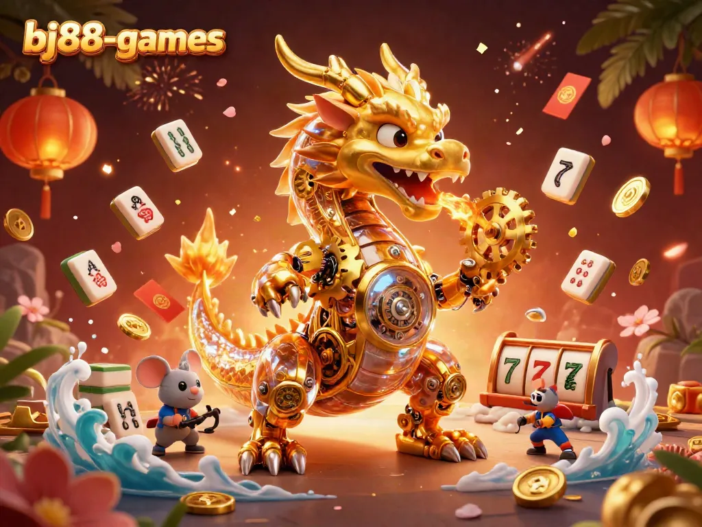 Experience excitement in bj88-games with a golden dragon and vibrant casino elements.