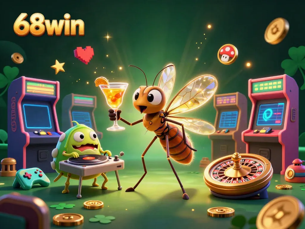 Experience the vibrant casino world of 68win with dynamic characters and game elements in 3D.