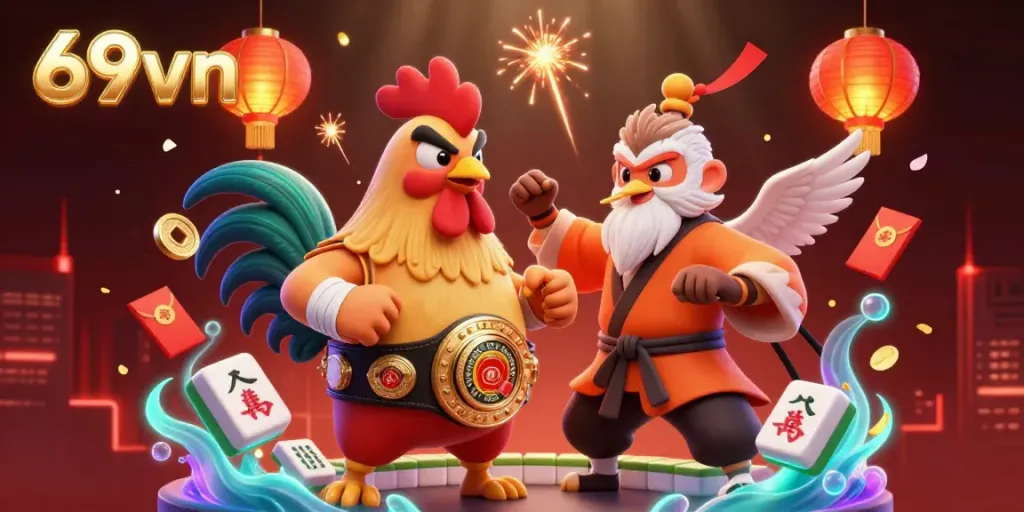 Experience the excitement of 69vn with this vibrant 3D illustration showcasing dynamic characters and gaming elements.