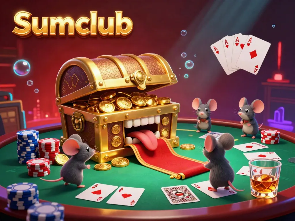 Join the vibrant Sumclub scene featuring adventurous mice and a treasure chest amid gambling excitement.