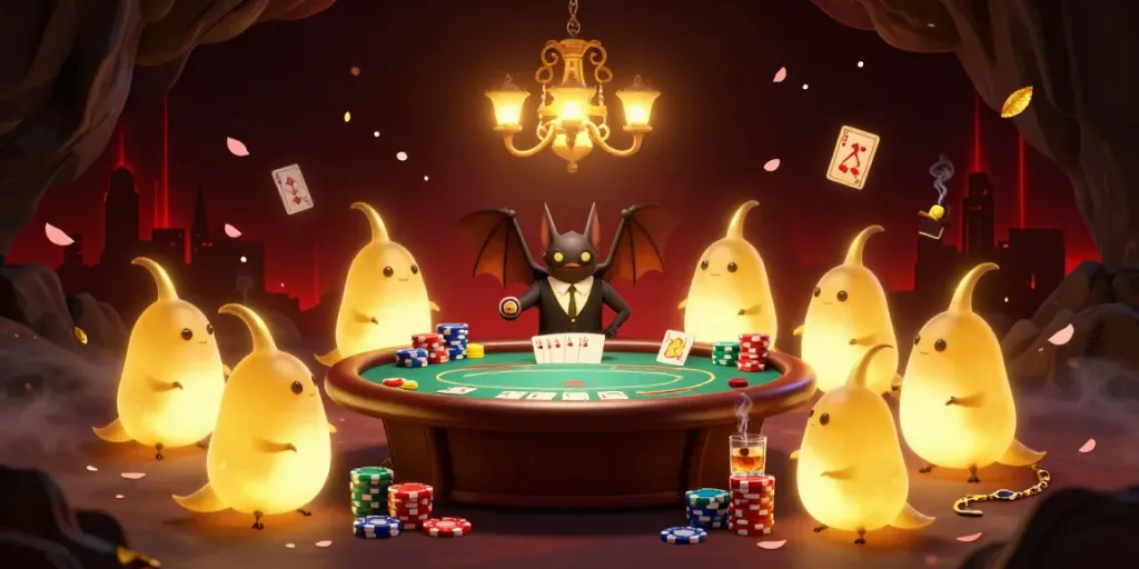 Engage with the xin8886 immersive casino scene featuring glowworms and a bat dealer.