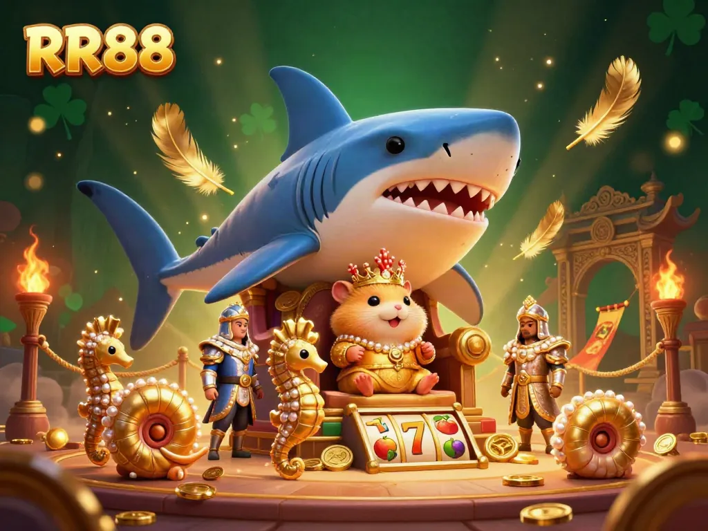 Experience thrilling gameplay at RR88 with a kingly hamster amidst golden treasures and dynamic winning elements.