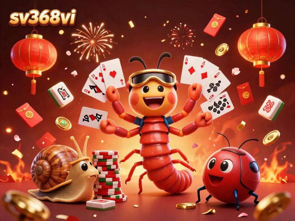 Engage with sv368vi's casino excitement featuring a lively 3D illustration of gaming characters with vibrant elements.