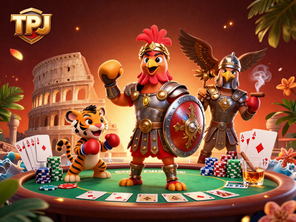 TPJ showcases a lively casino scene with characters gambling and competing, emphasizing excitement and strategy.