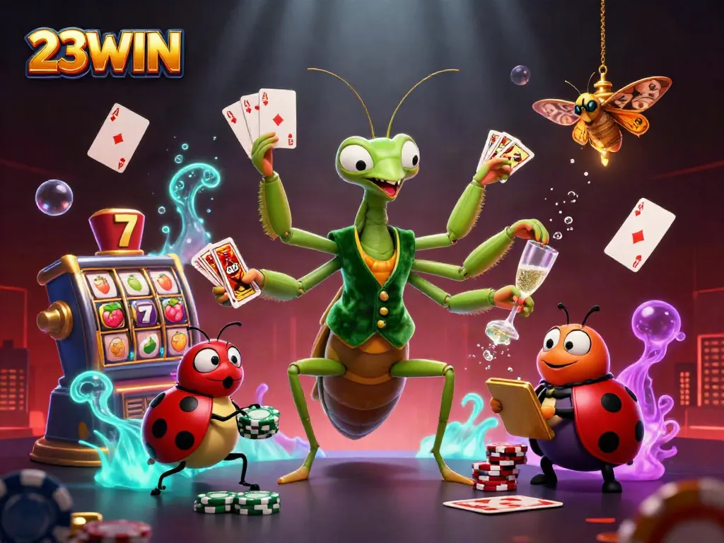 Experience thrilling gaming action with the 23WIN mantis dealer and vibrant slot elements.
