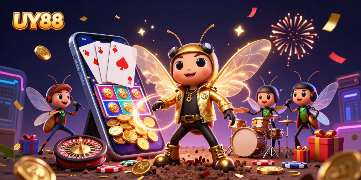Experience thrilling UY88 slots adventure with vibrant 3D casino characters and dynamic game elements.