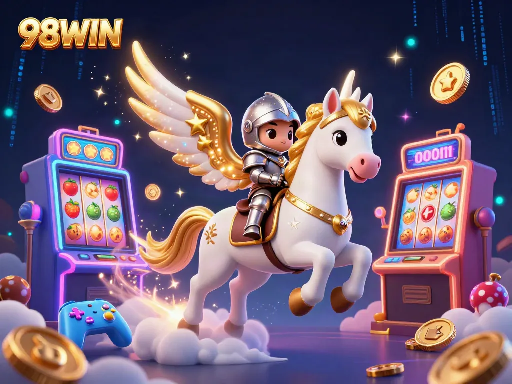 Win big with 98WIN at a vibrant casino scene packed with characters and exciting game elements.