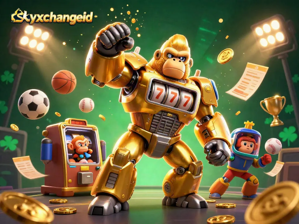 Experience thrilling sports betting with a golden gorilla mech and dynamic elements on skyxchangeid.