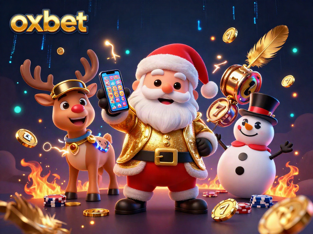 Spin slots and win big with oxbet's vibrant casino scene featuring Santa and friends.