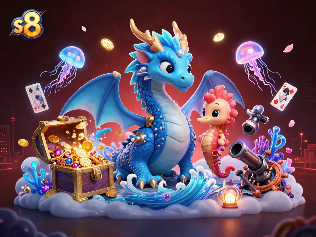 s8 showcases a dynamic underwater casino scene with glowing jellyfish and treasure chests for players.